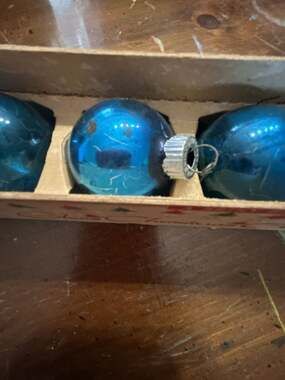 Vintage Shiny Brite Blue Glass Christmas Tree Ornament Set